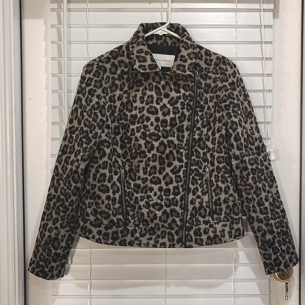 Cupcakes and Cashmere Moto Margaux Jacket Womens Small Leopard Print Wool Blend